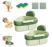 Générique Suction Cup Sink Corner Rack,2025 New Upgraded Suction Cup Press Sink Drainer Basket, Corner Sinks Trash Catcher,Corner Hanging, Rust Resistant, for Kitchen Bathroom Dishware (2PCS-Green)