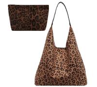 Générique Suede Leopard Print Shoulder Bag for Women, Slouchy Vintage Large Capacity Handbag, Soft Comfortable Casual Underarm Bag