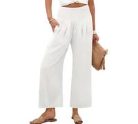 Générique Sufficientn Palazzo Pants Women's Smocked Waist Wide Leg Palazzo Pants Summer Flowy Beach Lounge Casual Trousers with Pockets (White,M)