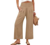 Générique Sufficientn Palazzo Pants Women's Smocked Waist Wide Leg Palazzo Pants Summer Flowy Beach Lounge Casual Trousers with Pockets (Khaki,TTG)