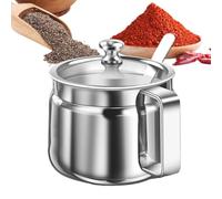 Générique Sugar Bowl - 500ml Stainless Steel Container With Lid And Spoon, Multi-Purpose Oil Pot For Sugar Salt Seasoning Storage | Durable Kitchen Accessory For Cooking Baking Tea Coffee Use