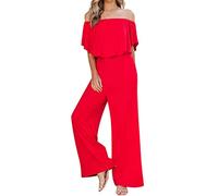 Générique Summer And Spring Women's One Line Shoulder Fashion Temperament Off The Shoulder Jumpsuit (Red, XXL)