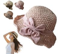 Générique Summer Hats for Women, Elegant Woven Straw Sun Hat with Bow (Pink)
