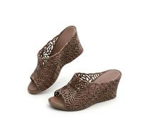 Générique Summer perforated high-heeled sandals, Breathable Elevated Platform Slipper fashionable beach slippers, Dressy Sandal, Rubber Sole, Casual Slip on Summer Shoes (Coffee,37)