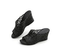 Générique Summer perforated high-heeled sandals, Breathable Elevated Platform Slipper fashionable beach slippers, Dressy Sandal, Rubber Sole, Casual Slip on Summer Shoes (Black,37)