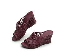 Générique Summer perforated high-heeled sandals, Breathable Elevated Platform Slipper fashionable beach slippers, Dressy Sandal, Rubber Sole, Casual Slip on Summer Shoes (Wine Red,38)