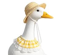 Générique Summer Porch Goose Outfit Set - Straw Hat with Plaid Lace Bib for 23" Statues | Charming Garden Patio Decoration for Yard Lawn | Also Fits Small Dogs Cats, Cute Seasonal Costume