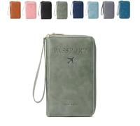 Générique Summer Simple Solid Color Passport Holder Back to School, RFID Blocking Card Holder, Multi-Function Zipper Travel Card Holder (Green)