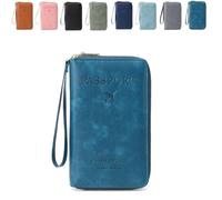 Générique Summer Simple Solid Color Passport Holder Back to School, RFID Blocking Card Holder, Multi-Function Zipper Travel Card Holder (Blue)