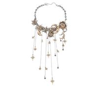 Générique Sun Moon Stars Multi Pendant Necklace with Waterfall Tassels,Celestial Layered Waterfall Chain,Vintage Collarbone Chain for Women Party Gifts