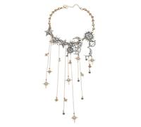 Générique Sun Moon Stars Multi Pendant Necklace with Waterfall Tassels,Celestial Layered Waterfall Chain,Vintage Collarbone Chain for Women Party Gifts