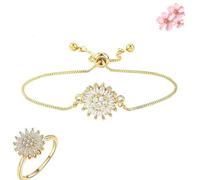 Générique Sunflower Mood Bracelet Adjustable Flowers Rhinestone Bracelets Sunflower MoodBracelet+Ring Inspirational Jewelry Accessories for Women (1PCS/A)