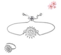 Générique Sunflower Mood Bracelet Adjustable Flowers Rhinestone Bracelets Sunflower MoodBracelet+Ring Inspirational Jewelry Accessories for Women (1PCS/B)