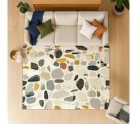 Générique Super Doux Tapis de Salon Chambre Lavable - Petit Beige Clair Tapis Poil Ras, Paillasson Galets Ovale Mosaïque Tapis Antidérapant pour Cuisine Bureau et Chambre 60 x 90 cm