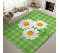 Générique Super Doux Tapis de Salon Chambre Lavable - Petit Vert Herbe Tapis Poil Ras, Paillasson Carreaux Marguerites Frais Tapis Antidérapant pour Cuisine Salle à Manger Bureau Chambre 80 x 150 cm