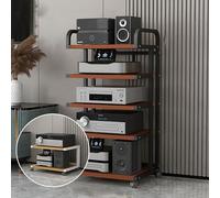 Générique Support Audio réglable à roulettes - Meuble multimédia pour chaîne Hi-FI, Lecteur CD/DVD, Platine Vinyle, Rangement Audio/vidéo, mobilité aisée, Marron