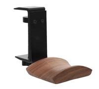 Générique Support Casque Audio Protège Écouteurs des Dommages en Bois et Métal Noir Plateau de Rangement pour Bureau et Maison