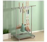 Générique Support de Balai de Rack de vadrouille en Acier Inoxydable, Chariot à Outils de Nettoyage Multifonctionnel avec Roues, Organisateur de Fournitures de Nettoyage Commercial