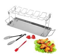 Générique Support De Gril pour Cuisses De Poulet - Support 12 Ailes avec Plateau Récepteur - De Rôtissoire avec Pinceau À Huile Et Pinces pour Cuisine Jardin Pique-Nique