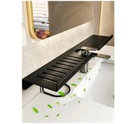 Générique Support de Robinet Peu encombrant for Accessoires de Salle de Bain, Rangement d'angle sans perçage for évier de Cuisine, Support Polyvalent for shampoing et Savon(Black,50cm/19.5in)