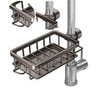 Générique Support D'éponge de Robinet de Cuisine, Porte-éponge pour Robinet avec Crochet, Étagère de Rangement Suspendue avec Bac à Goutte, pour Tuyau d'eau Circulaire de 0,7-1,1 Pouce (Gris, Right)