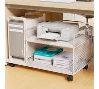 Générique Support d'imprimante Mobile avec étagère de Rangement - Chariot d'imprimante à 2 Niveaux sous Le Bureau, Table roulante compacte pour imprimantes, scanners et télécopieurs (Blanc)
