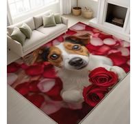 Générique Support en TPR & Autocollants Antidérapants Tapiss -Gros Plan Chien Roses Romantique 50 x 150 cm - Lavable Tapis de Chambre Doux Tapis Poil Court de Salon Chambre Salle a Mang - Rouge