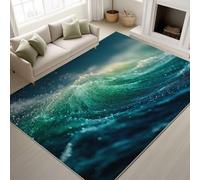 Générique Support en TPR & Velcro Tapiss -Abstrait Vagues Vagues Cristallines 80 cm x 120 cm - Lavable Tapis de Chambre Doux Tapis Poil Court de Salon Chambre Salle a Mang - Bleu Sarcelle