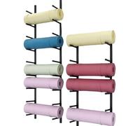 Générique Support Mural Suspendu pour Tapis de Yoga, Support de Rangement Mural a 6/9 Étagères, Également pour Rouleaux en Mousse, Skateboards, Skis-Black||6 Levels