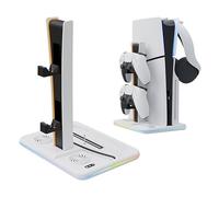 Générique Support vertical console pour PS5 Slim, station d'accueil avec éclairage ambiant RVB Chargeur double pour manette de jeu et support pour casque d'écoute pour PS5 Slim Host