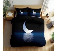 Générique Surface Mer Croissant Lune, Housse de Couette Réversible Style Cartoon Parure de Lit 240 x 260 cm, Douce Microfibre Literie 3 pièces, Housse de Couette 2 Personnes, Décor de Chambre 3Pcs