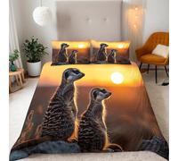 Générique Suricates Housse De Couette 240x260 cm Animaux Sauvages Ciel 3D Microfibre Parure De Lit, Literie Fermeture Éclair-Sets De Housse Couette 2 Personne avec 2 Taies d'oreiller 50x75 cm B-23