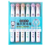 Générique Surligneurs En Forme De Pattes De Chat - Lot De 6 Marqueur Multifonction | Ensemble De Surligneurs Colorés | Marqueur Portable À Séchage Rapide | Stylos Marqueurs Colorés Pour Journal Notes