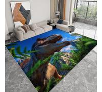 Générique Surréalisme T Rex Fougères Tapis de Salon 90 x 150 cm Poil Court Fin Doux Léger Résistant, Bleu Tapis de Chambre Lavable en Machine pour Salle à Manger et Bureau Moquette