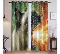 Générique Surréaliste Chat Siamois cracheur de feu en colère Tenture pour Fille et Garcon - Lavable en Machine Tenture de fenêtre à Œillets, Orange, 132L X 158H cm (2 Panneaux)