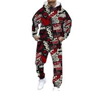 Générique Survêtement à capuche décontracté streetwear complet avec impression et pantalon de jogging pour tenue quotidienne (Red, L)