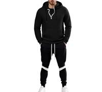 Générique Survêtement de Sport pour Homme Ensemble Complet de Survêtement Noir pour Homme Sweat à Capuche Zippé 1/4 Motif Gaufré Pantalon à Taille Élastique à Jambe Large Vêtement de Travail