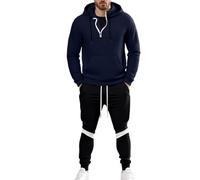 Générique Survêtement de Sport pour Homme Ensemble Complet de Survêtement Noir pour Homme Sweat à Capuche Zippé 1/4 Motif Gaufré Pantalon à Taille Élastique à Jambe Large Vêtement de Travail