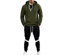 Générique Survêtement de Sport pour Homme Ensemble Complet de Survêtement Noir pour Homme Sweat à Capuche Zippé 1/4 Motif Gaufré Pantalon à Taille Élastique à Jambe Large Vêtement de Travail