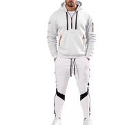 Générique Survêtement de Sport pour Homme Ensemble Complet de Survêtement Noir pour Homme Sweat à Capuche Zippé 1/4 Motif Gaufré Pantalon à Taille Élastique à Jambe Large Vêtement de Travail