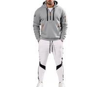 Générique Survêtement de Sport pour Homme Ensemble Complet de Survêtement Noir pour Homme Sweat à Capuche Zippé 1/4 Motif Gaufré Pantalon à Taille Élastique à Jambe Large Vêtement de Travail
