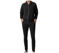 Générique Survêtement Homme 2 Pièces - Ensemble Deux pièces de Sport pour Homme Couleur Unie Automne-Hiver avec Bandes réfléchissantes Manteau Long et Pantalon (Black L)