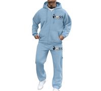 Générique Survetement Homme - Ensemble Deux pièces pour Homme Veste Cardigan à Capuche et Fermeture éclair imprimé Lettres européennes Pantalon à Poches décontracté et Ample (Sky Blue M)