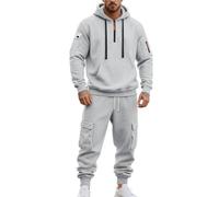 Générique Survêtement pour Homme avec Fermeture Éclair 1/4 deux Pièces Pull à Manches Longues Sweat Et Jogging Décontracté Haut Gaufré Pantalon Vêtements de Sport Costume de Loisirs Chic Streetwear