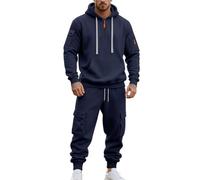 Générique Survêtement pour Homme avec Fermeture Éclair 1/4 deux Pièces Pull à Manches Longues Sweat Et Jogging Décontracté Haut Gaufré Pantalon Vêtements de Sport Costume de Loisirs Chic Streetwear