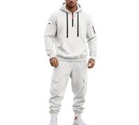 Générique Survêtement pour Homme avec Fermeture Éclair 1/4 deux Pièces Pull à Manches Longues Sweat Et Jogging Décontracté Haut Gaufré Pantalon Vêtements de Sport Costume de Loisirs Chic Streetwear