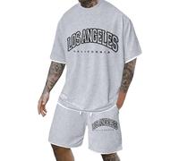 Générique Survêtement Sport Homme Ensemble, décontracté à imprimé lettre idéal pour les occasions quotidiennes les fêtes et les sorties estivales en tissu extensible Short T shirt Track suit Set