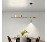 Générique Suspensions modernes LED noir et or pour salle à manger Lustre minimaliste à intensité variable avec 5 spots Lampe suspendue linéaire réglable pour îlot de cuisine ou salon