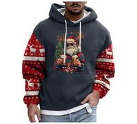 Générique Sweat à Capuche de Noël Hommes Décontractés Pull Homme Noel Sweats Imprimé Père Noël Moche Confortable Hiver Surdimensionné Festif Sweatshirt Noel Vêtements