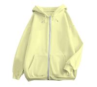 Générique Sweat à Capuche décontracté de Couleur Unie avec Poche zippée pour Femme (Light Yellow, S)